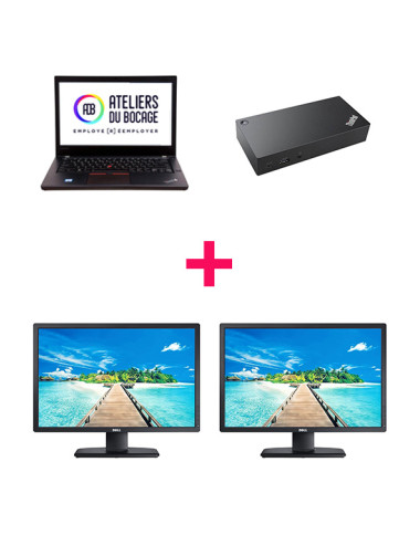Pack PC portable Lenovo X280 + 2 écrans DELL P2213F + Station d'accueil